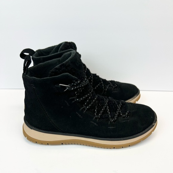 Ugg Boots Womens Size 9.5 Lakesider Heritage Mid Short Boots Black Suede Sherpa - Picture 11 of 12